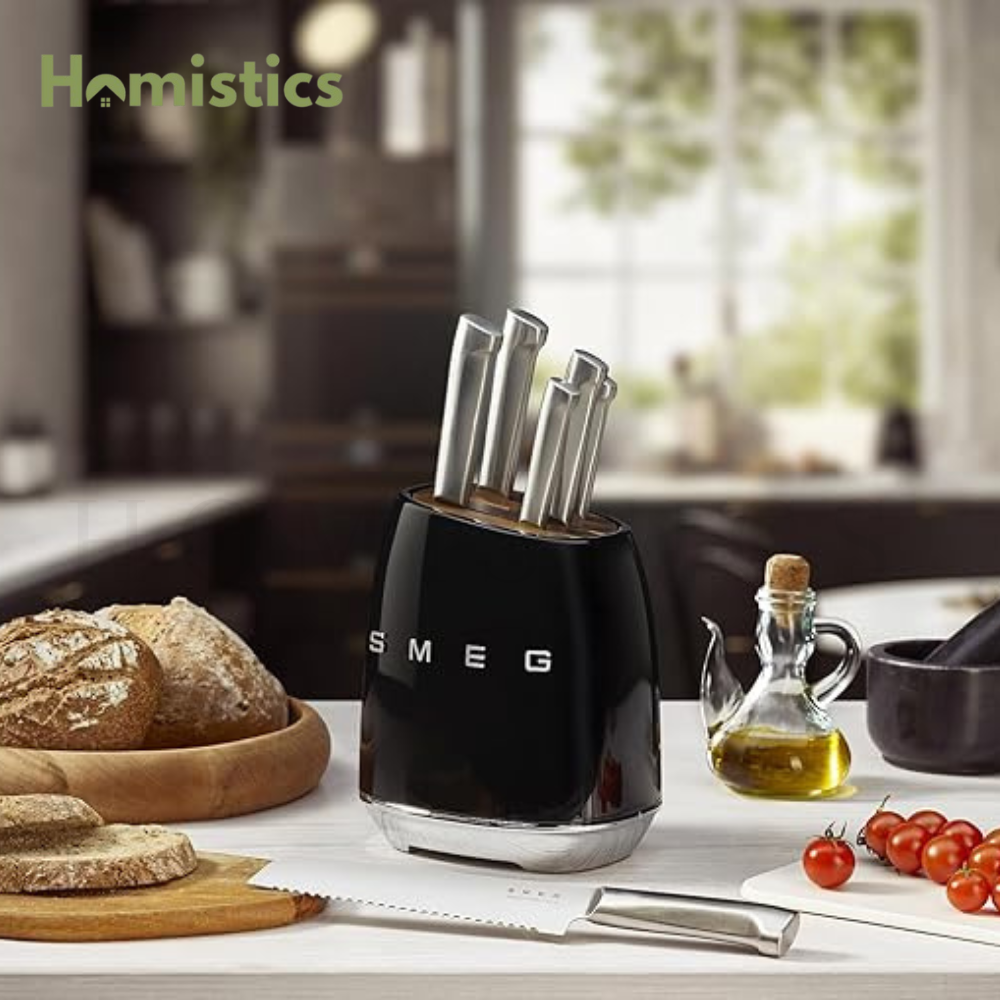 SMEG 7-piece knife block set black