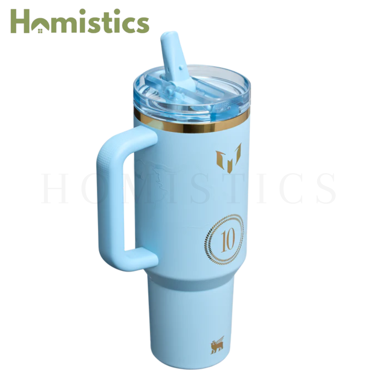 Close-up of Stanley x Messi ProTour Flip Straw lid in Striker Blue